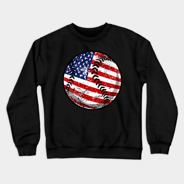 Baseball American Flag 4Th Of July Crewneck Sweatshirt by schaefersialice